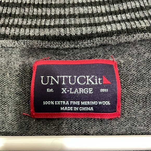 UNTUCKit Sweater Men's XL 100% Merino Wool 1/4 Zip Pullover Gray Knit - Picture 4 of 5